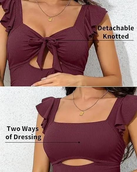 Ribbed Tie Knot Cutout Ruched Maternity Swimsuit for Comfortable Pregnancy - Love Salve